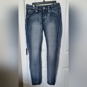 YMI Blue Skinny Jeans with Stretch and Faded Details